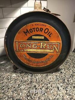 Rare Vintage Western Auto Long Run Oil Rocker Can 5 Gallons