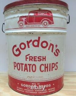 Rare Vtg. Gordon's Fresh Potato Chips Lidded Can withHandles 3-1/2 Lbs. Tin 14.75