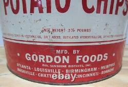 Rare Vtg. Gordon's Fresh Potato Chips Lidded Can withHandles 3-1/2 Lbs. Tin 14.75