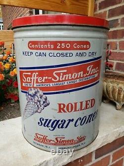 Rare Vtg Saffer-Simon Inc Newark NJ Graphic Tin Litho Ice Cream Sugar Cone Can
