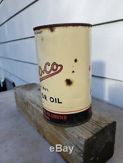 Rare Vtg advertising be-o-co beaver oil one Imperial quart motor oil can