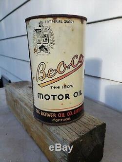 Rare Vtg advertising be-o-co beaver oil one Imperial quart motor oil can