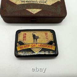 Rare antique retro gramophone tin needle can from japan