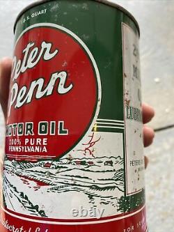 Rare original Peter Penn quart oil can graphics Peters oil co RARE Full
