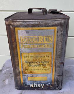 Rare vintage Western Auto Long Run Pure Motor Oil can rocker