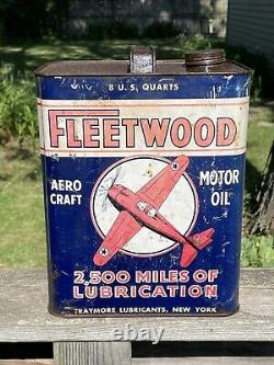 Rare vintage fleetwood aero craft motor oil 2 gallon can Plane Graphics