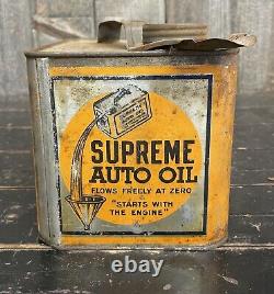 Rustic Rare Early Vintage Supreme Auto Motor Oil Gulf Refining 1 Gal Ad Tin Can