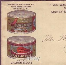 SALMON CANNED FISH SEAFOOD ILL to IND RARE MULTICOLOR 1898 AD Cover