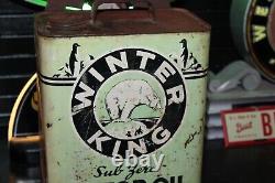Scarce Original Winter King Sub Zero Motor Oil Metal Can Polar Bear Penguin Rare