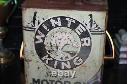 Scarce Original Winter King Sub Zero Motor Oil Metal Can Polar Bear Penguin Rare