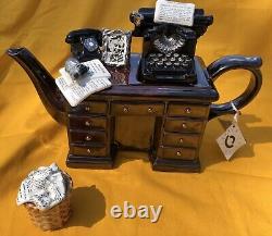Super RARE Cardew Crime Writer Desk Teapot with Trash Can, Lid and Hang Tag