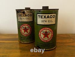 Two Rare 1930s Antique Collectible Texaco Green Oil Cans
