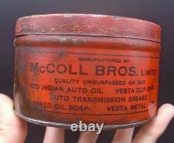 ULTRA RARE 1920's VINTAGE McCOLL BROS VESTA CUP GREASE CAN RED INDIAN OIL