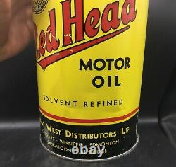 ULTRA RARE 1950's VINTAGE RED HEAD MOTOR OIL IMPERIAL QUART CAN