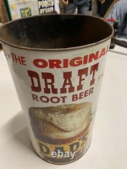 VERY RARE Dad's Root Beer Metal Trash Can Advertising COLA SODA GAS OIL SIGN