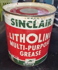 VINTAGE 1950s RARE SINCLAIR Litholine Grease 10 LBS OIL CAN Tin DINO