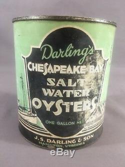 VINTAGE RARE SCARCE DARLING'S SALT WATER OYSTERS CAN HAMPTON VA 1930s