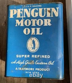 Very Rare PENGUIN Motor Oil Can 2 US Gallon Super Refined A Traymore Product NY