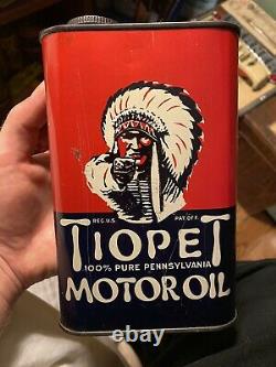 Very Rare Tiopet 100% Pure Pennsylvania Motor Oil Can Tiona Petroleum PA NJ