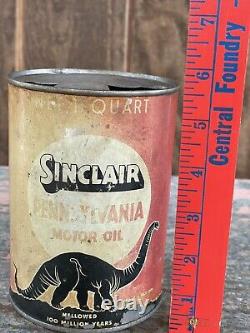 Vintage 1930's Sinclair Opaline Motor Oil Can 1 Qt Can Black Dinosaur RARE