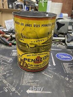 Vintage Antique Pennzoil 5 Quart Motor Oil Can United Airlines Advertising Rare