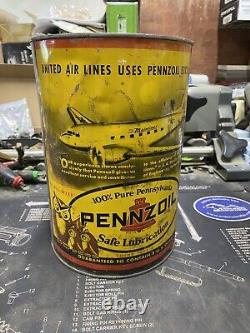 Vintage Antique Pennzoil 5 Quart Motor Oil Can United Airlines Advertising Rare