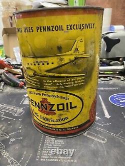 Vintage Antique Pennzoil 5 Quart Motor Oil Can United Airlines Advertising Rare