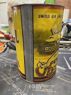 Vintage Antique Pennzoil 5 Quart Motor Oil Can United Airlines Advertising Rare