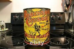 Vintage Antique Robinson Crusoe Salted Peanuts 10 Lb Tin Can Lynchburg Va Rare