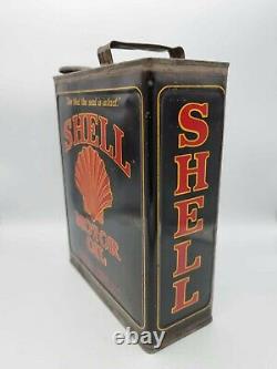 Vintage Black Shell Motor Oil Tin Double grade gallon can. Motoring Garage Rare