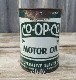 Vintage CO-OP-CO Motor Oil Can COOP 1 Quart Waterloo Iowa NOS FULL UNOPENED RARE