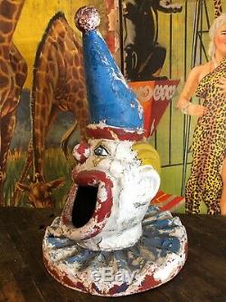 Vintage Carnival Clown Head Trash Can LID Patina Circus Sideshow Freakshow Rare