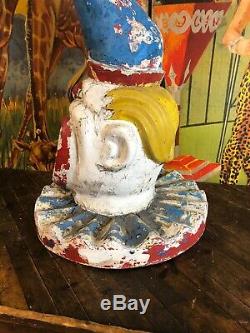 Vintage Carnival Clown Head Trash Can LID Patina Circus Sideshow Freakshow Rare