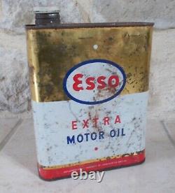 Vintage ESSO oil can tin Extra Motor France mounted inverted 2l Rare #11