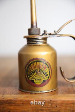 Vintage Eagle Rainbow Pump Handy Oiler Gold Oil Can spout RARE gas station