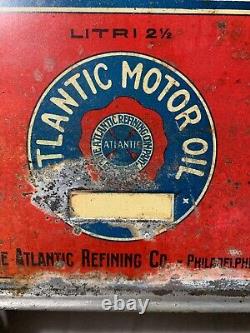 Vintage Early RARE Italian 2 1/2 Litri Liter Atlantic Motor Auto Oil Can