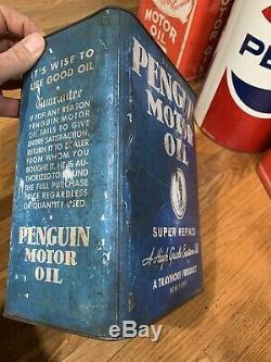Vintage Early Rare Penguin Motor Oil 2 Two Gallon New York Oil Can