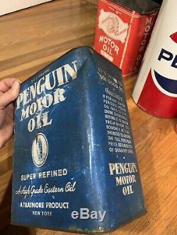 Vintage Early Rare Penguin Motor Oil 2 Two Gallon New York Oil Can