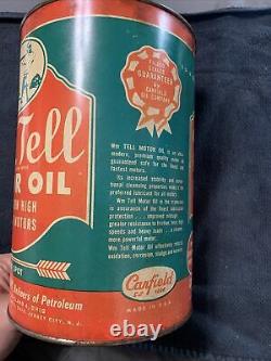 Vintage FULL Original Wm. Tell RARE 5 Quart Motor Oil Graphic Can Canfield Oil Co