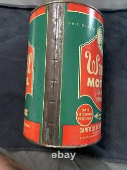 Vintage FULL Original Wm. Tell RARE 5 Quart Motor Oil Graphic Can Canfield Oil Co