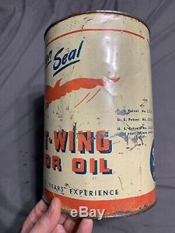 Vintage Fleet Wing Motor Oil Can Rare 5 Five Quarts Piston Seal Cleveland OH