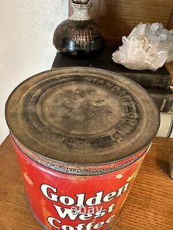 Vintage GOLDEN WEST Sideways Cowgirl 2lb Large Coffee Can Tin Rare Advertisement