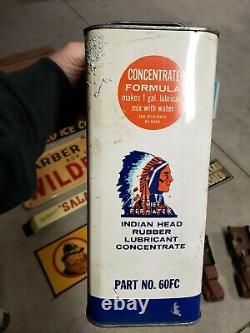 Vintage INDIAN HEAD CHIEF PERMATEX CLEAR RUBBER LUBRICANT OIL CAN 1 GALLON RARE