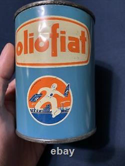 Vintage Italian RARE Oliofiat Graphic Oil Can Bottle Lubricant Tin Can