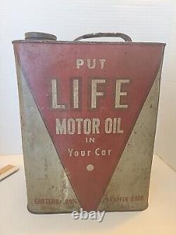 Vintage LIFE Motor Oil can rare 2 gallon oil can 4 sided advertising