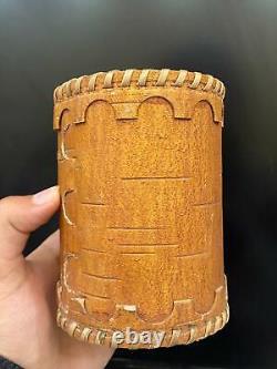 Vintage Leather Can Cylinder Ussr Rare Decorative Collectibles Handmade 5x3