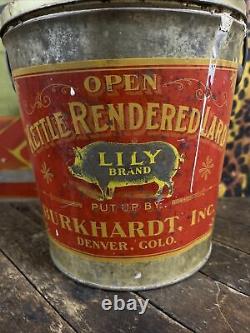 Vintage Lily Brand Lard Tin Can Sign Farm Feed Seed Pig Hog Denver Colorado Rare