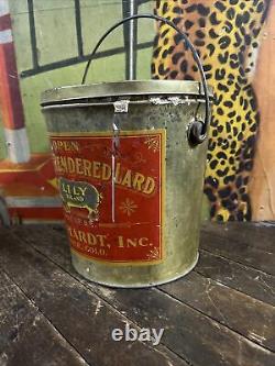 Vintage Lily Brand Lard Tin Can Sign Farm Feed Seed Pig Hog Denver Colorado Rare