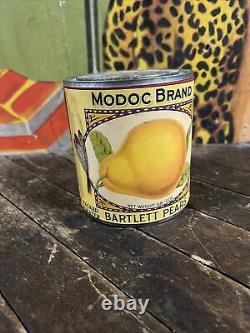 Vintage Modoc Brand Pears Paper Label Can Tin Sign Indian Native American Rare