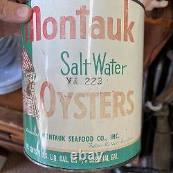 Vintage Montauk Oyster Tin Can 1 Gal Rare